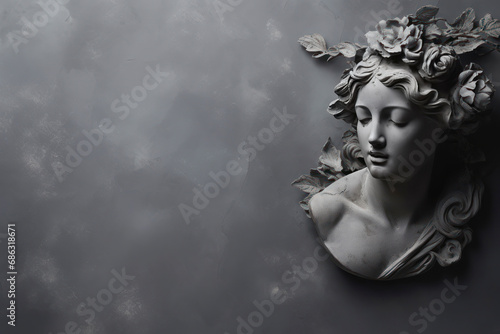 Antique bust of woman on grey stone marble  background. feminine beauty. AI generated