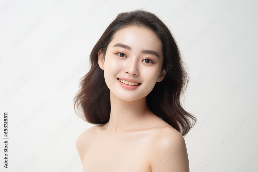 Portrait asian woman Perfect clean fresh skin isolated on white background. Portrait asian woman Perfect clean fresh skin isolated on white background.