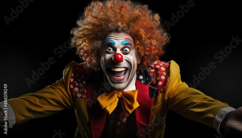 Portrait of a happy clown on a dark background