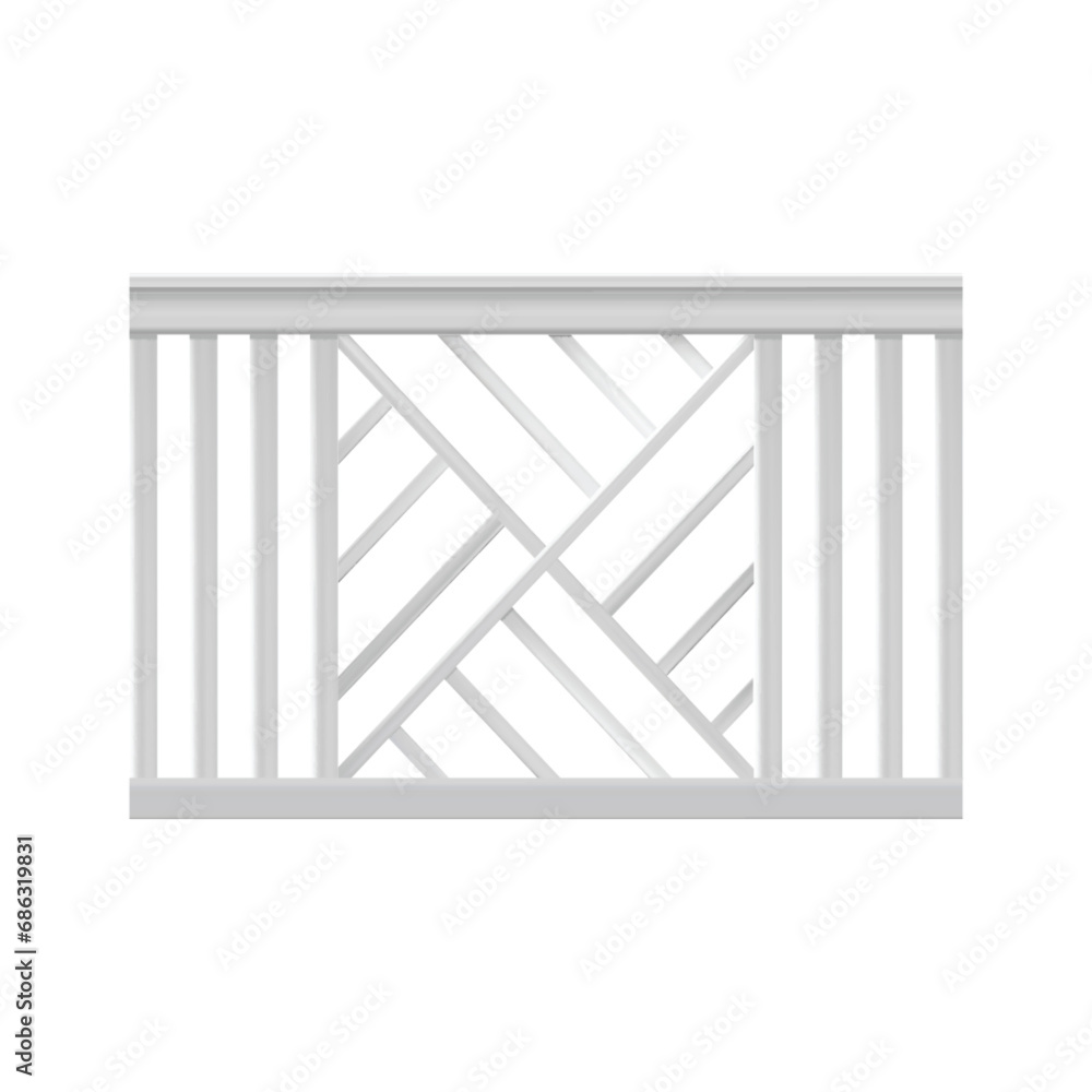 Realistic Detailed 3d White Fence Rail Exterior Element for Garden or Farm Palisade . Vector illustration