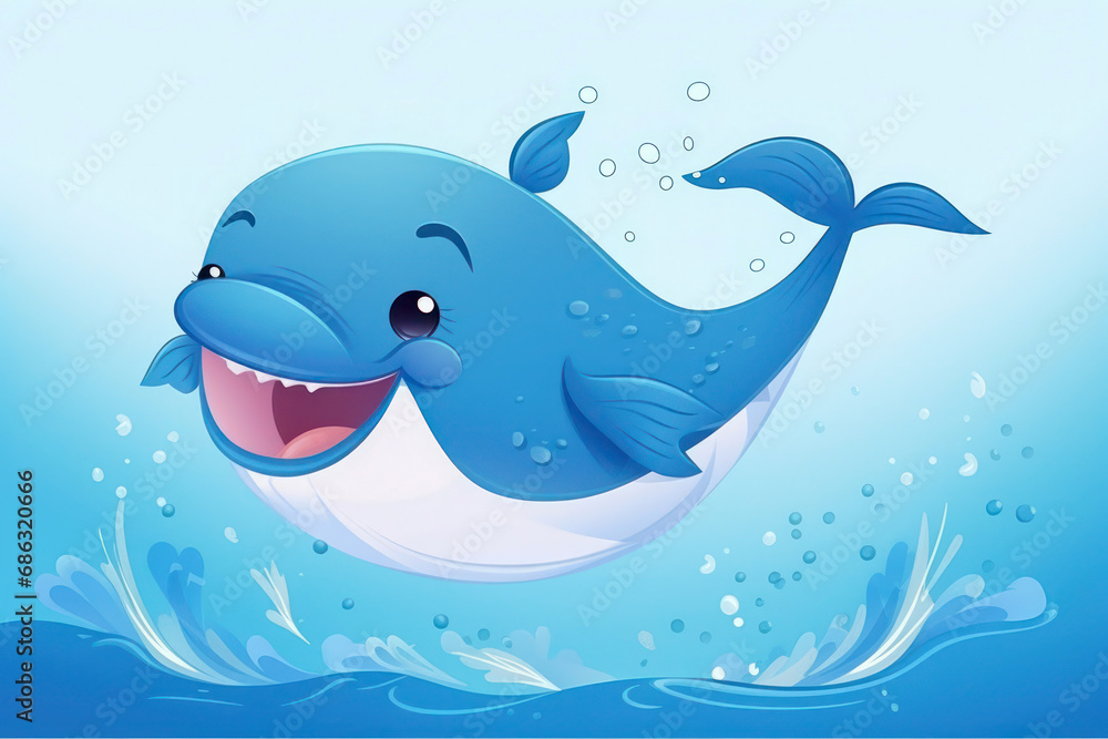 cheerful blue dolphin in water