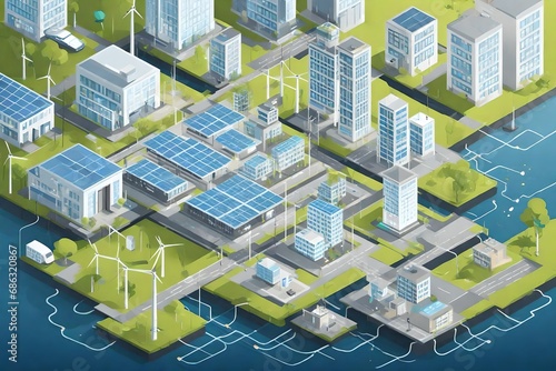 A smart grid managing electricity distribution efficiently across a city.