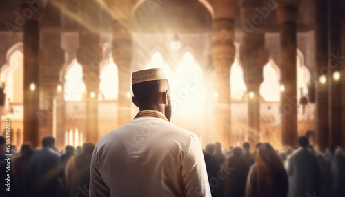 Muslim man in mosque, ramadan concept photo