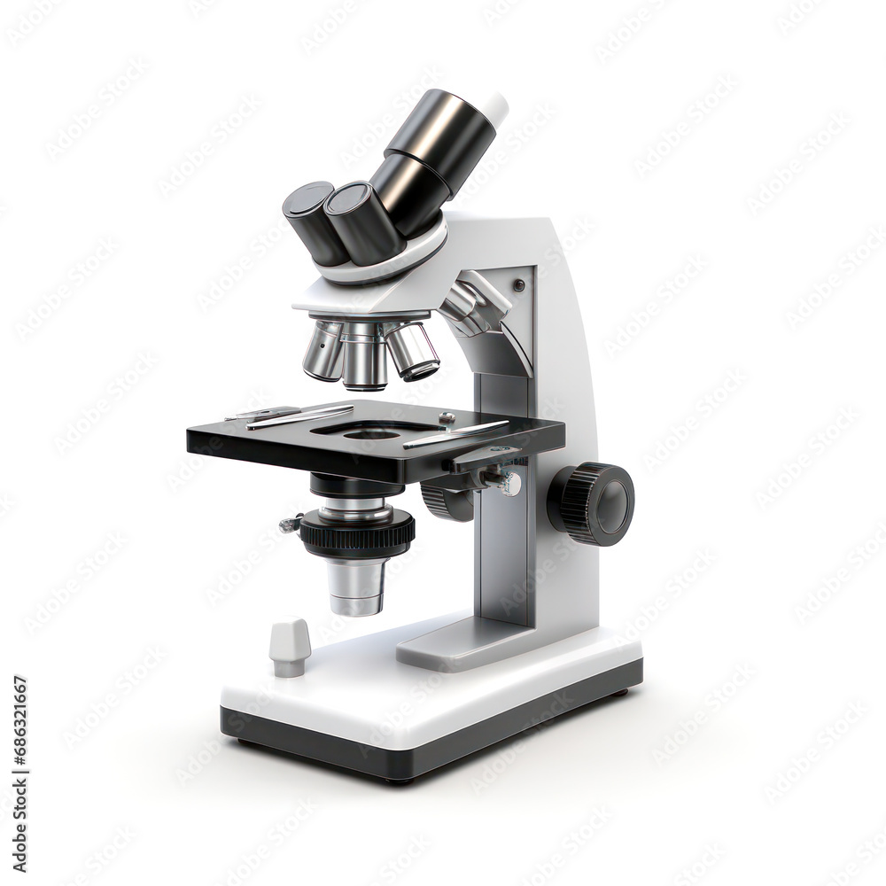 simple scientific microscope isolated on white background