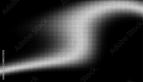 Monochrome gradient halftone dots background. Vector illustration. Abstract grunge dots on black background