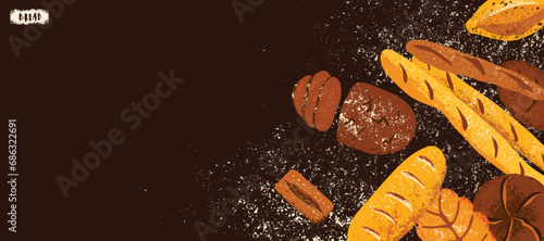 Bread banner background vector illustration with bakery products and