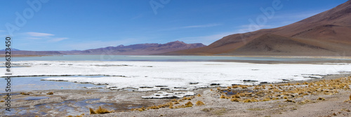 Bolivia, Avaroa National Park. Panorama of the salt lake.