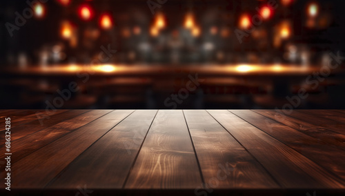 Dark Wooden Tabletop in Bar Restaurant photo