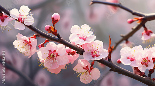 Close-Up of Plum Blossoms in Early Spring Background