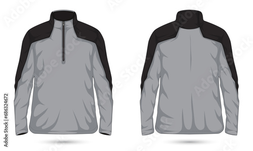 Quarter zip sweatshirt mockup front and back view. Vector illustration photo
