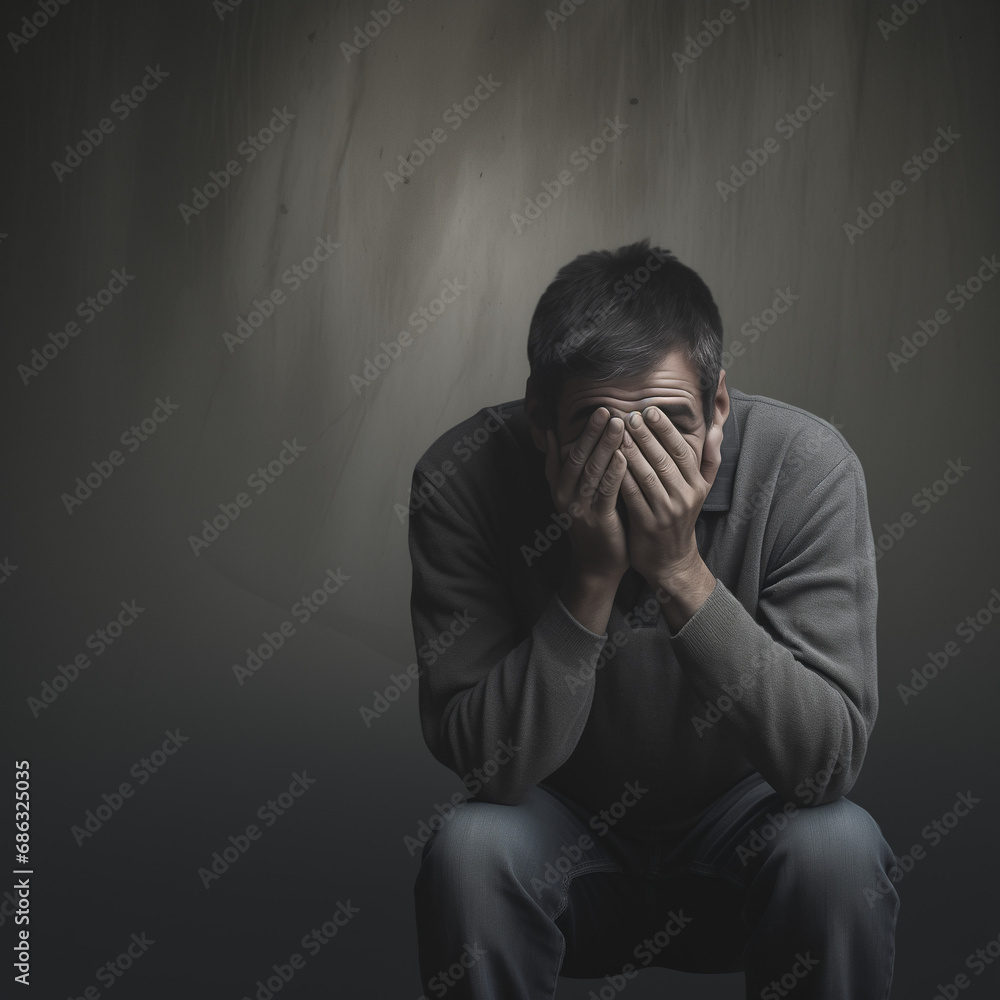 Tormented and sad Soul: A Gripping Image Depicting a Man Overwhelmed by Anxiety and Torment, Explores the Social Documentary Concept with Raw Emotion and Thought-Provoking Intensity Tormented and sad Soul: A Gripping Image Depicting a Man Overwhelmed by Anxiety and Torment, Explores the Social Documentary Concept with Raw Emotion and Thought-Provoking Intensity