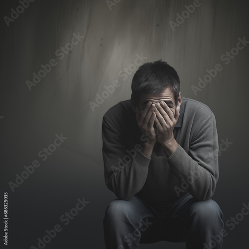 Tormented and sad Soul: A Gripping Image Depicting a Man Overwhelmed by Anxiety and Torment, Explores the Social Documentary Concept with Raw Emotion and Thought-Provoking Intensity © Ojosdemar