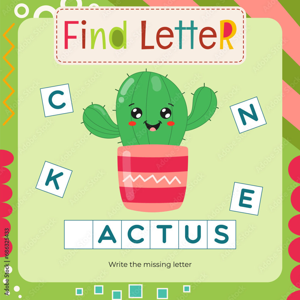 Word activities for Letter Tracing Book. Kids game Find letter Write
