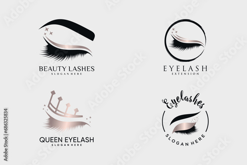 Eyelash extension icon set logo design vector for beauty salon with creative idea