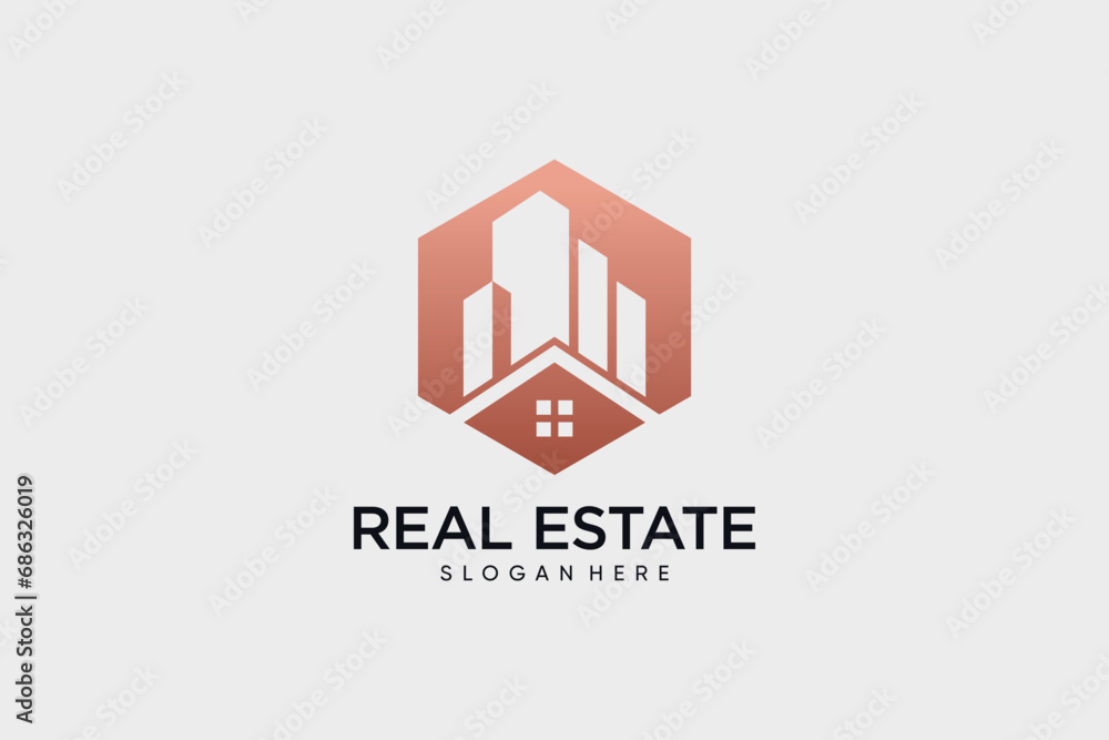 Real estate icon logo design vector for building construction with creative idea