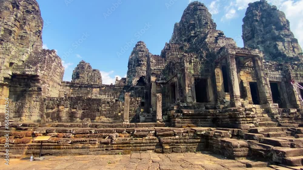 The three-level Mount Bayon Temple, a temple of the Khmer civilization, located on the territory of Angkor in Cambodia The three-level Mount Bayon Temple, a temple of the Khmer civilization, located on the territory of Angkor in Cambodia