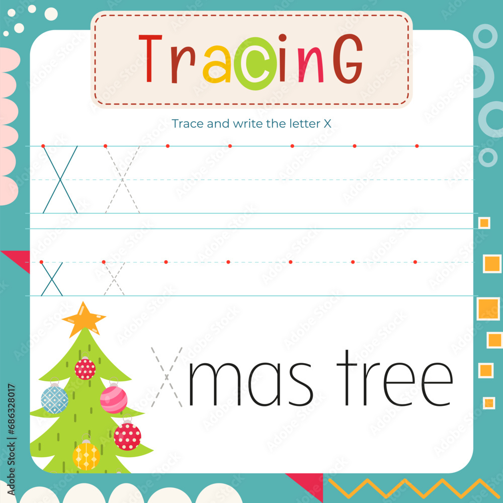 Letter Tracing Flash Card. Writing Letter X uppercase and lowercase