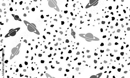 Abstract seamless pattern with saturn symbols. Creative leopard backdrop. Vector illustration on white background