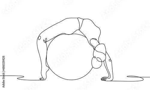 Woman. Fitball. Stretching. Back. One line
