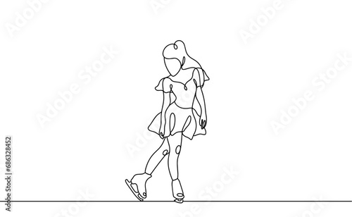 Young woman. Figure skating. One line