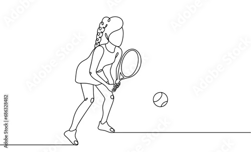 Young woman. Tennis. One line © Anna