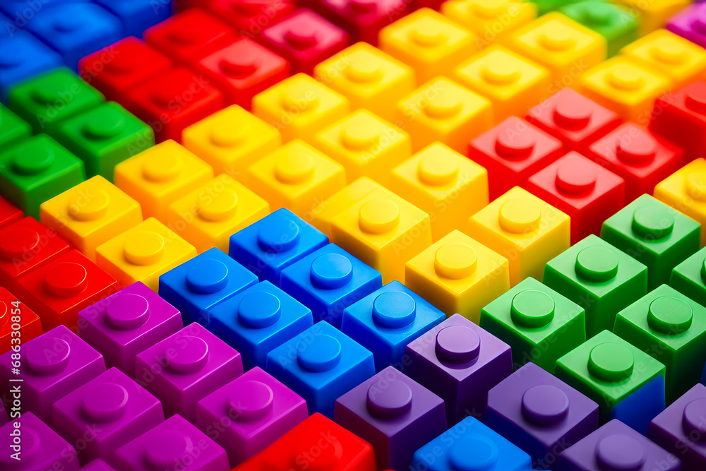 Close up of multi colored children's toy constructor, colorful background pattern of bricks. Close up of multi colored children's toy constructor, colorful background pattern of bricks.