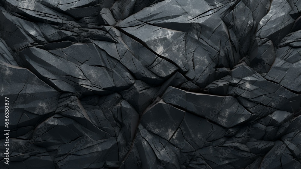 Volumetric rock texture with cracks. Black stone