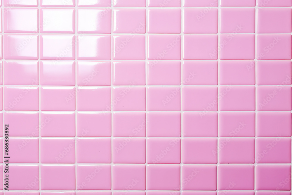 Pink tiled wall with white background and white vase.