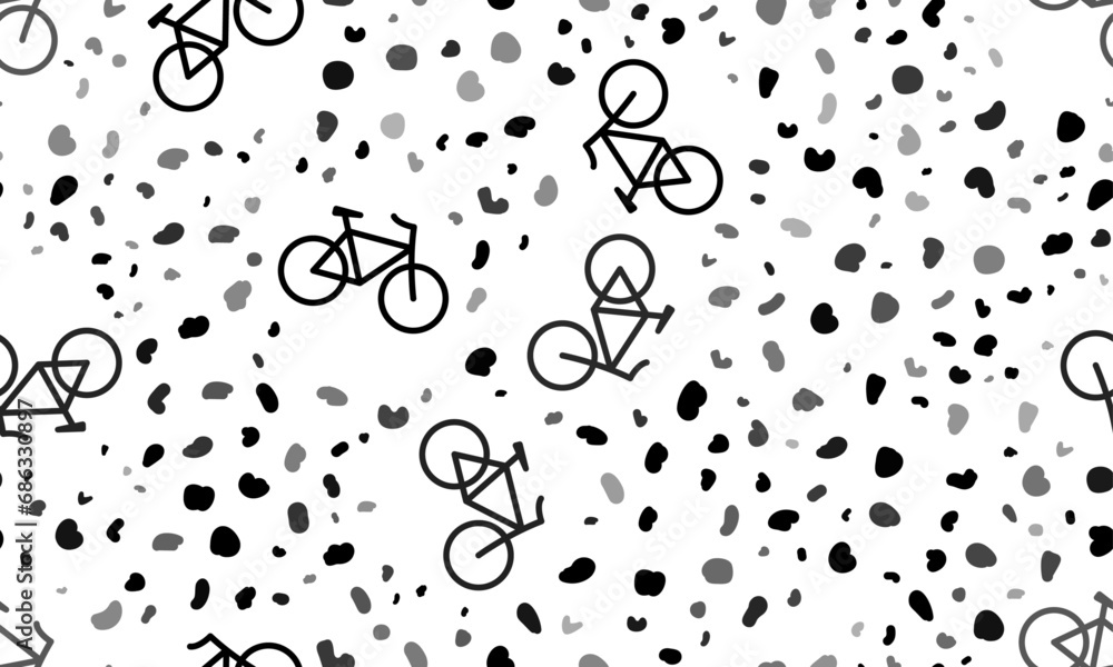 Abstract seamless pattern with bicycle symbols. Creative leopard backdrop. Vector illustration on white background