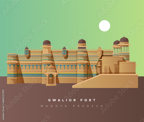 Gwalior Fort - A hill fort - Stock Illustration photo