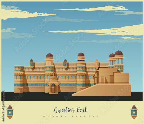 Gwalior Fort - A hill fort - Stock Illustration photo