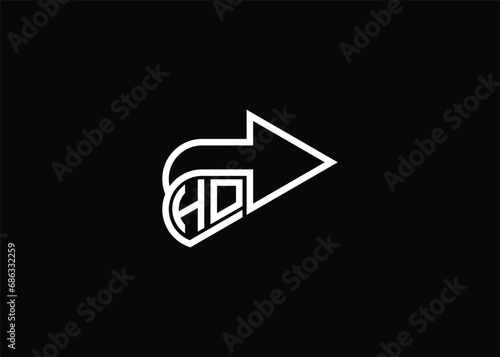 Minimal Awesome Trendy Arrow HO Logo Design Vector Template On Black Background.
