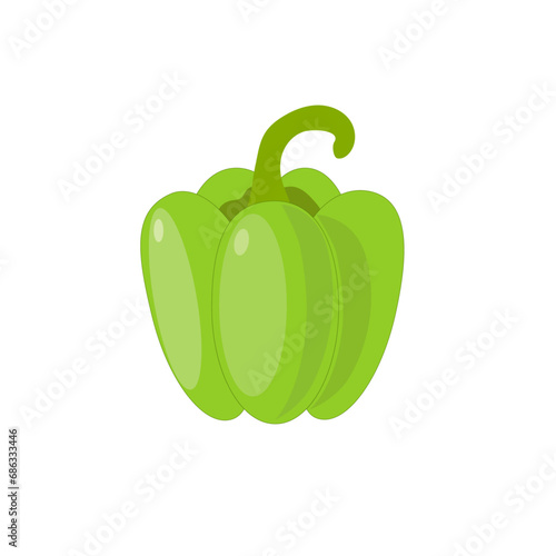 Green bell pepper isolated on white background, paprika