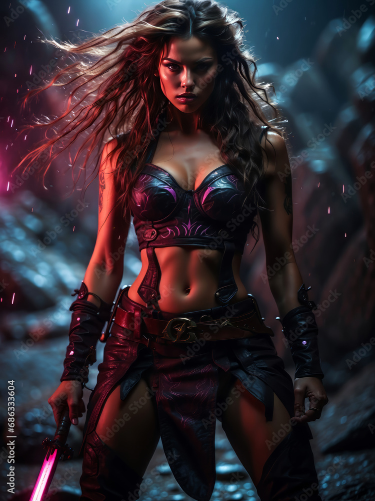 Obraz premium A beautiful warrior princess with her weapon.
