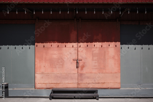 Minimalist Red Metal Warehouse Door with Industrial Charm