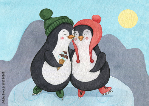 two hugging penguins