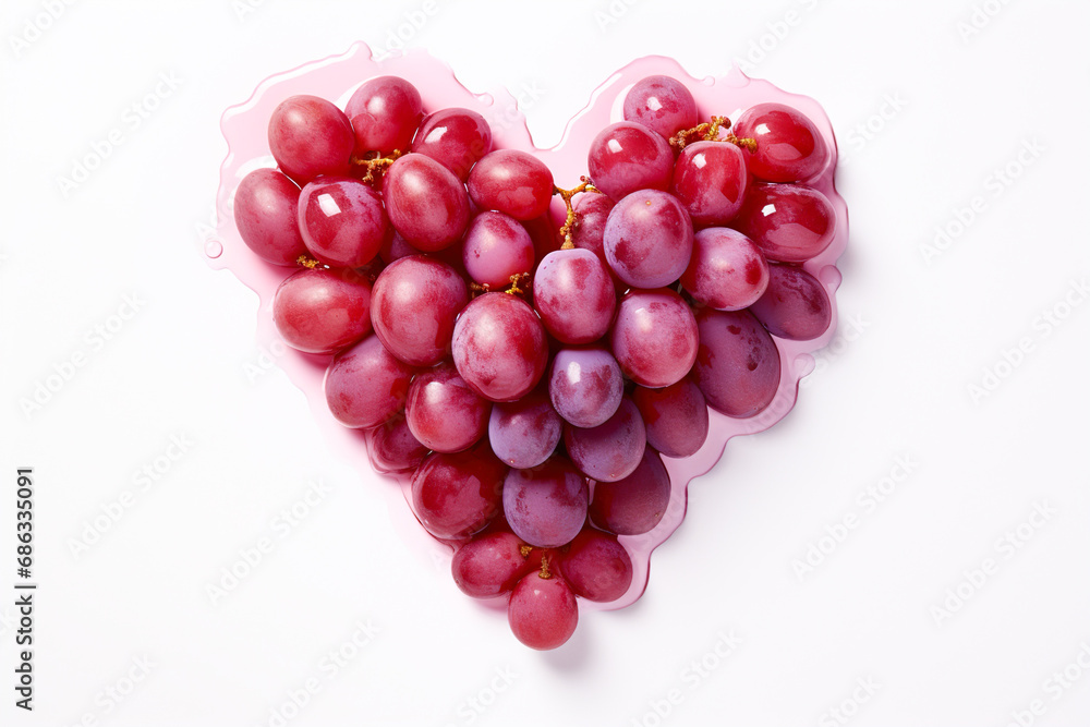 Concept of grapes with water drops forming a heart shape. Concept of grapes with water drops forming a heart shape.