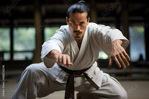 karateka traning in kimono  photo