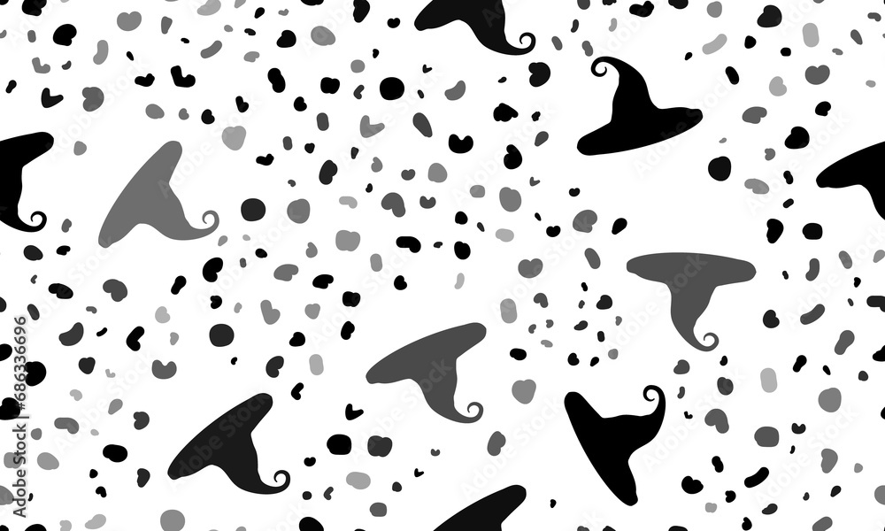 Abstract seamless pattern with witch hat symbols. Creative leopard backdrop. Illustration on transparent background Abstract seamless pattern with witch hat symbols. Creative leopard backdrop. Illustration on transparent background