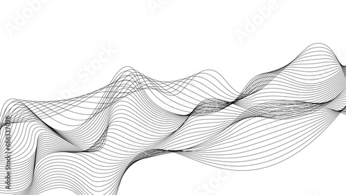 Curve thin lines. Abstract linear striped background. Deform black waves. Vector illustration isolated on white background.