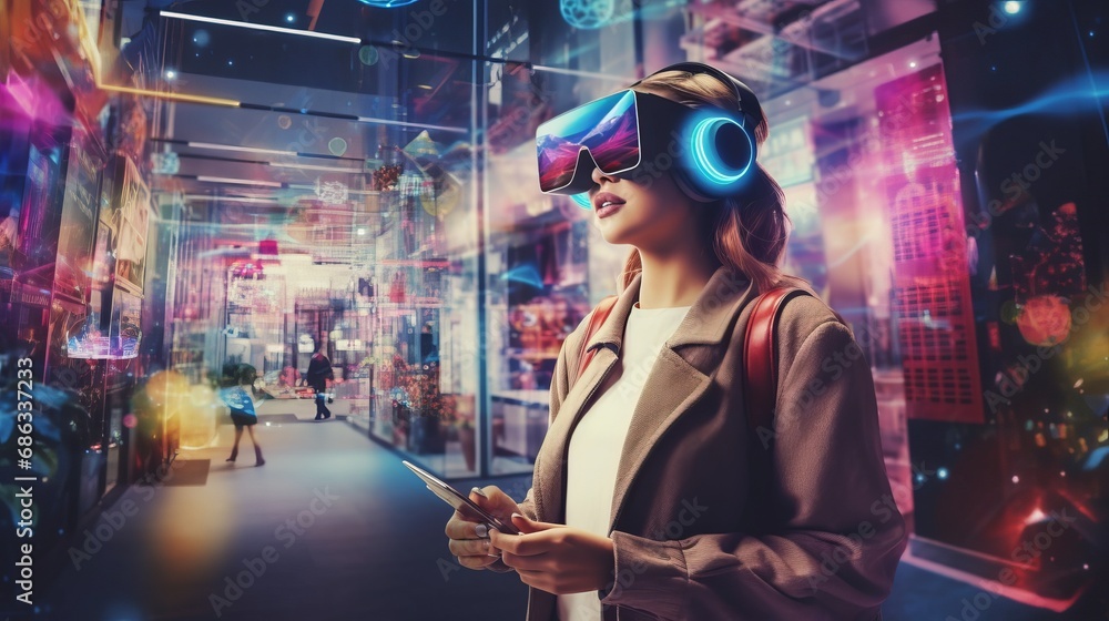 Fototapeta premium Digital technology internet network connection, digital marketing IoT VR 