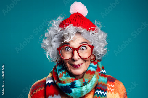 Grand mère malicieuse avec un bonnet de Noël photo