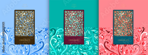 Luxury packaging design of chocolate bars. Vintage vector ornament template. Elegant, classic elements. Great for food, drink and other package types. Can be used for background and wallpaper.