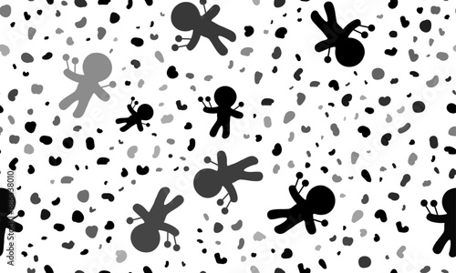 Abstract seamless pattern with Voodoo Doll symbols. Creative leopard backdrop. Vector illustration on white background