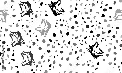 Abstract seamless pattern with wolf heads. Creative leopard backdrop. Vector illustration on white background