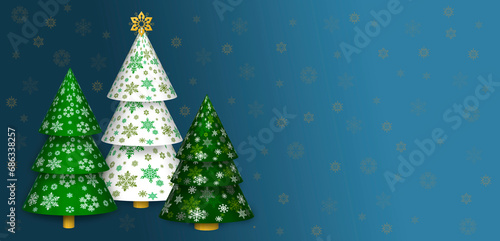 Geometric holiday trees.New Year and Christmas. Banner with copy space.Stock illustration. Snowflakes. 