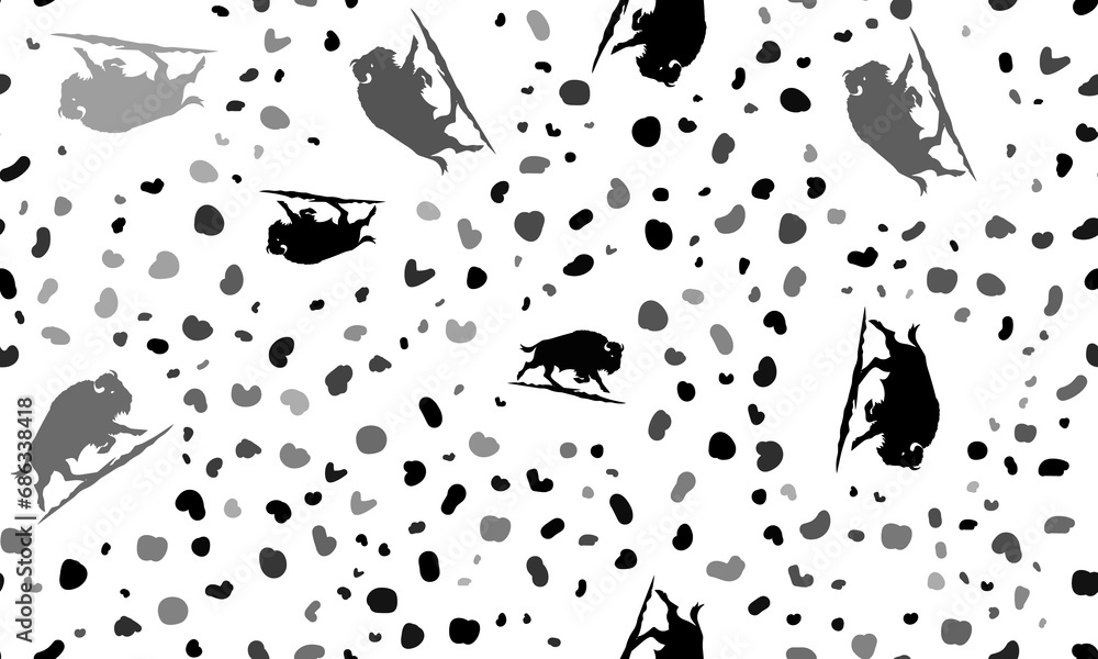 Fototapeta premium Abstract seamless pattern with wild buffalos. Creative leopard backdrop. Illustration on transparent background