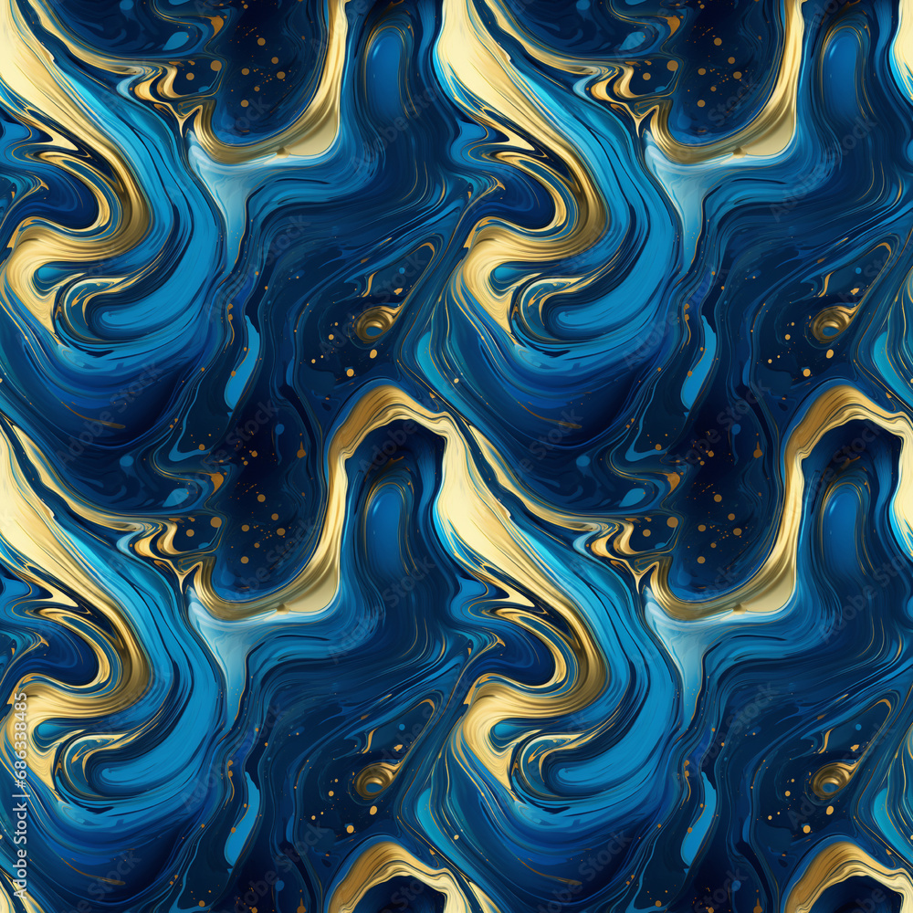 Ornate Liquid Swirls Seamless Pattern, Blue Gold Glittring Texture Background, Luxurious Banner Ornate Liquid Swirls Seamless Pattern, Blue Gold Glittring Texture Background, Luxurious Banner