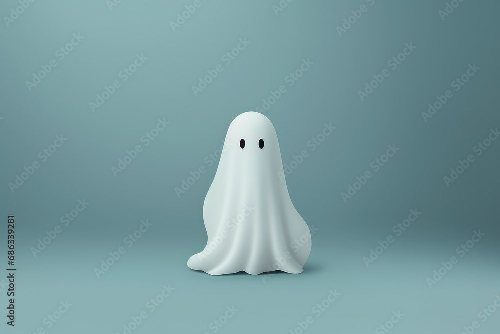 A cute small ghost on blue background A cute small ghost on blue background