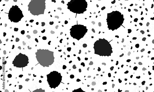 Abstract seamless pattern with aspen leafs. Creative leopard backdrop. Vector illustration on white background